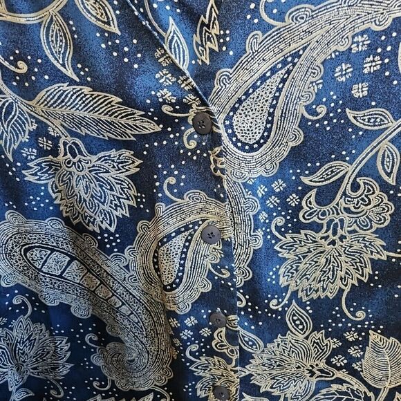 Nipon Studio Women's Sz 12  Blue white Paisley Floral Vest Blouse button tunic - Picture 3 of 9